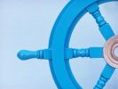 Deluxe Class Light Blue Wood and Chrome Decorative Ship Steering Wheel 18""