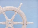 Classic Wooden Whitewashed Decorative Ship Steering Wheel 24""