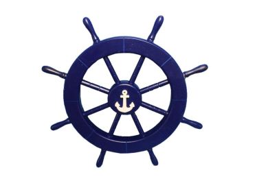 Dark Blue Decorative Ship Wheel with Anchor 18""