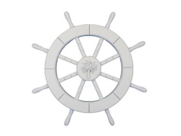 White Decorative Ship Wheel with Palm Tree 18""