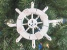 Rustic White Decorative Ship Wheel With Anchor Christmas Tree Ornament 6&quot;
