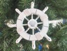 Rustic White Decorative Ship Wheel With Seashell Christmas Tree Ornament  6""