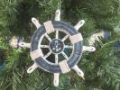 Rustic Dark Blue and White Decorative Ship Wheel With Anchor Christmas Tree Ornament 6&quot;