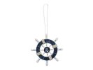 Rustic Dark Blue and White Decorative Ship Wheel With Anchor Christmas Tree Ornament 6&quot;