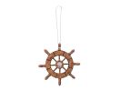Rustic Wood Finish Decorative Ship Wheel With Seashell Christmas Tree Ornament  6""