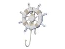 Rustic All White Decorative Ship Wheel with Hook 8&quot;