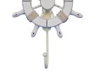 Rustic All White Decorative Ship Wheel with Hook 8&quot;