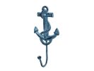 Rustic Dark Blue Whitewashed Cast Iron Anchor Hook 7""