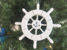 White Decorative Ship Wheel With Anchor Christmas Tree Ornament 6&quot;