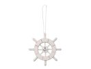White Decorative Ship Wheel With Anchor Christmas Tree Ornament 6&quot;