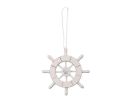 White Decorative Ship Wheel With Seashell Christmas Tree Ornament  6""