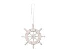 White Decorative Ship Wheel With Starfish Christmas Tree Ornament 6""