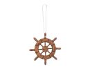 Rustic Wood Finish Decorative Ship Wheel Christmas Tree Ornament 6""