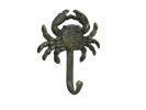 Antique Seaworn Bronze Cast Iron Wall Mounted Crab Hook 5""