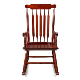 Patio Rocking Chair Solid Wood, Outdoor Porch Rocker Chair with Wooden Frame, Indoor Wooden Rocking Chair for Garden Backyard Balcony, Brown