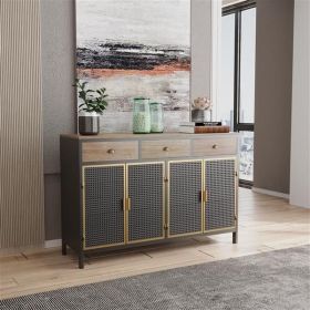 48" Wide 4 Doors Modern Sideboard with 3 Top Drawers, Freestanding Sideboard Storage Cabinet Entryway Floor Cabinet for Living Room Office Bedroo