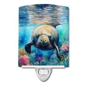NEW Manatee Ceramic Night Light Compact, UL-Certified, Ideal for Bedroom, Bathroom, Nursery, Hallway, Kitchen, 6x4x3, Multicolor