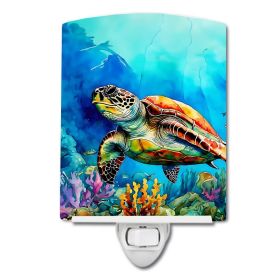 NEW Loggerhead Sea Turtle Ceramic Night Light Compact, UL-Certified, Ideal for Bedroom, Bathroom, Nursery, Hallway, Kitchen, 6x4x3, Multicolor