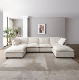 130" Inch Modular Sectional Sofa, Linen Fabric Couch Set with Convertible Ottoman,U shaped sofa,comfortable,Freely Combinable Sofa for Living Roo