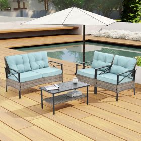 Patio Furniture, Outdoor Furniture, Seasonal PE Wicker Furniture, Four Set Wicker Furniture With Black Metal Table