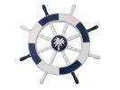 Dark Blue and White Decorative Ship Wheel with Palm Tree 18""