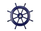 Dark Blue Decorative Ship Wheel with Sailboat 18""