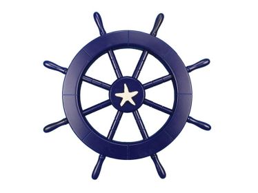Dark Blue Decorative Ship Wheel with Starfish 18""
