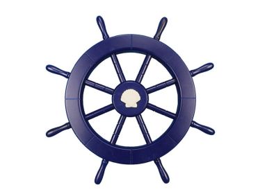 Dark Blue Decorative Ship Wheel with Seashell 18""