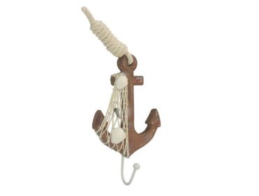 Wooden Rustic Decorative Anchor with Hook 7""