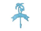 Rustic Light Blue Cast Iron Palm Tree Beach Hook 8""