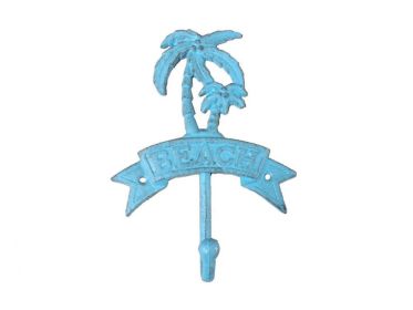 Rustic Light Blue Cast Iron Palm Tree Beach Hook 8""