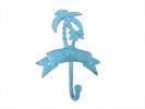 Rustic Light Blue Cast Iron Palm Tree Beach Hook 8""