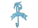 Rustic Light Blue Cast Iron Palm Tree Beach Hook 8""