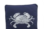 Navy Blue and White Crab Pillow 16""