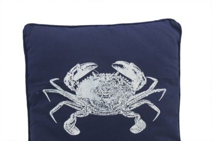 Navy Blue and White Crab Pillow 16""