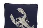 Navy Blue and White Lobster Pillow 16""