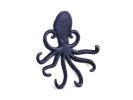 Rustic Dark Blue Cast Iron Wall Mounted Decorative Octopus Hooks 7""