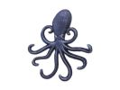 Rustic Dark Blue Cast Iron Wall Mounted Decorative Octopus Hooks 7""