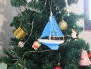 Wooden Light Blue Sailboat with Light Blue Sails Christmas Tree Ornament 9""