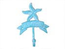 Rustic Light Blue Whitewashed Cast Iron Starfish Beach Hook 8""