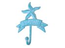 Rustic Light Blue Whitewashed Cast Iron Starfish Beach Hook 8""