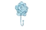 Rustic Dark Blue Whitewashed Cast Iron Decorative Rose Hook 7""