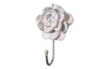 Whitewashed Cast Iron Decorative Rose Hook 7""