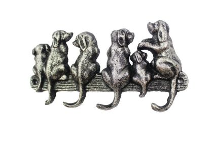 Rustic Silver Cast Iron Dog Wall Hooks 8""