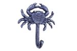 Rustic Dark Blue Cast Iron Wall Mounted Crab Hook 5""