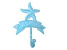 Rustic Light Blue Whitewashed Cast Iron Starfish Beach Hook 8""