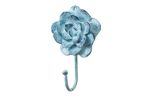 Rustic Dark Blue Whitewashed Cast Iron Decorative Rose Hook 7""