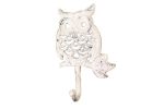 Whitewashed Cast Iron Owl Hook 6""