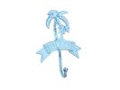 Rustic Dark Blue Whitewashed Cast Iron Palm Tree Beach Hook 8""