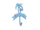 Rustic Light Blue Whitewashed Cast Iron Palm Tree Beach Hook 8""